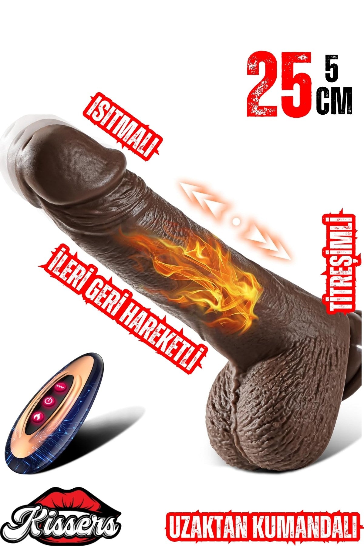 Uzaktan Kumandalı İleri Geri Hareketli Isıtmalı Titreşimli Ultra Realistik Dildo Penis 25 Cm