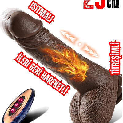 Uzaktan Kumandalı İleri Geri Hareketli Isıtmalı Titreşimli Ultra Realistik Dildo Penis 25 Cm
