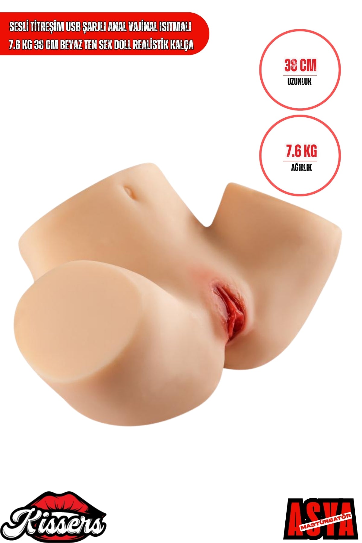 Sesli Titreşim Usb Şarjlı Anal Vajinal Isıtmalı 7.6 Kg 38 cm Beyaz Ten Sex Doll Realistik Kalça