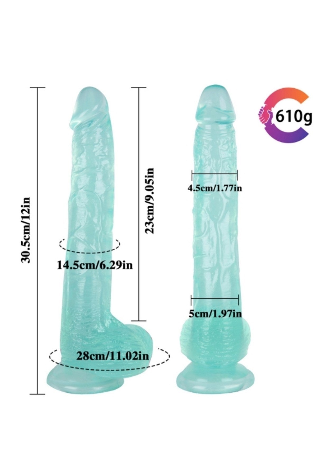 Ultra Realistik Eğilip Bükülebilir G Noktası Ve Klitoris Uyarıcı Dev Jel Yeşil Penis Dildo 29,5 Cm