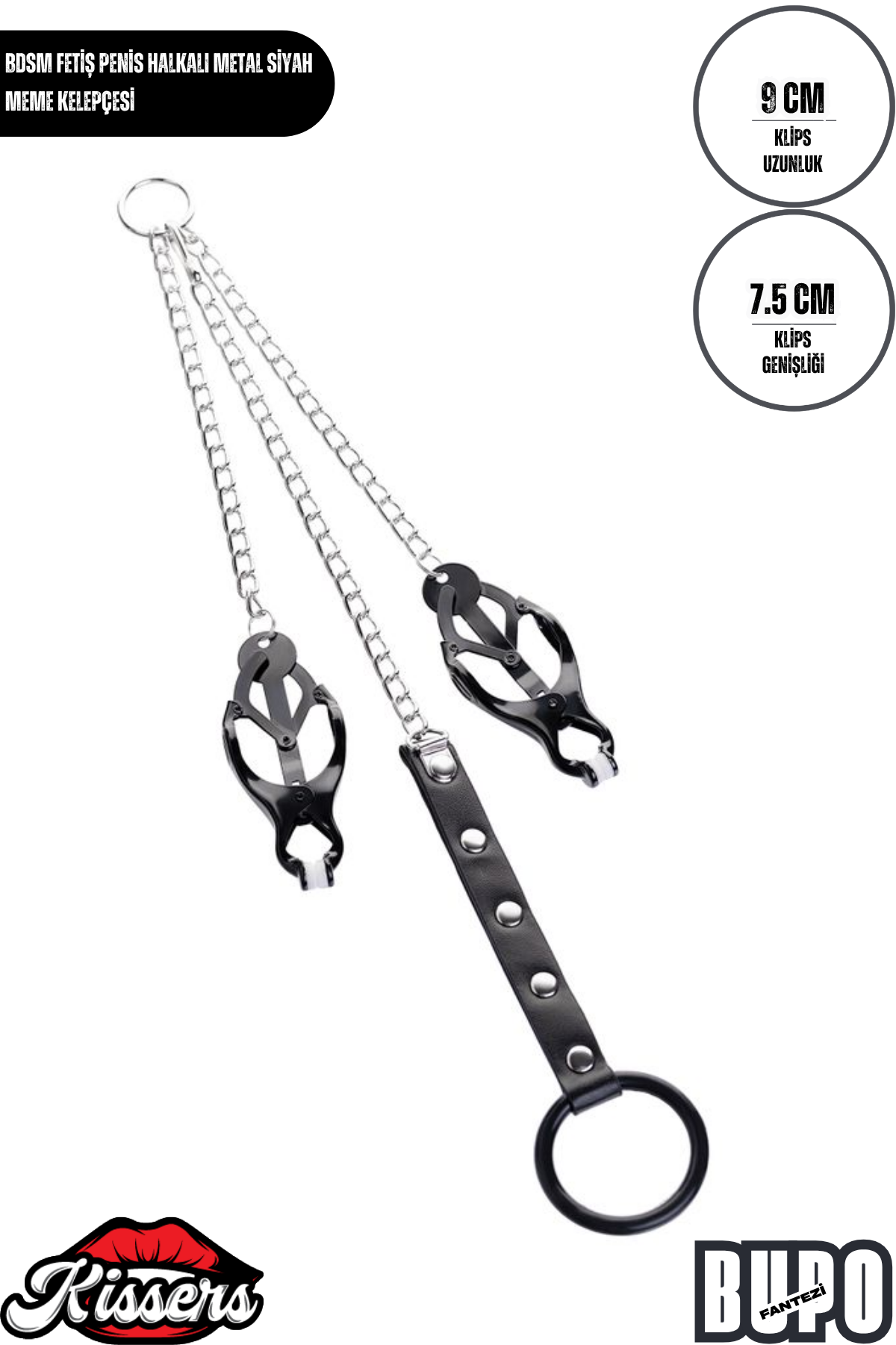 BDSM Fetiş Siyah Metal Penis Halkalı Meme Kelepçesi Ayarlanabilir