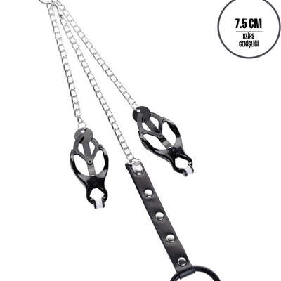 BDSM Fetiş Siyah Metal Penis Halkalı Meme Kelepçesi Ayarlanabilir
