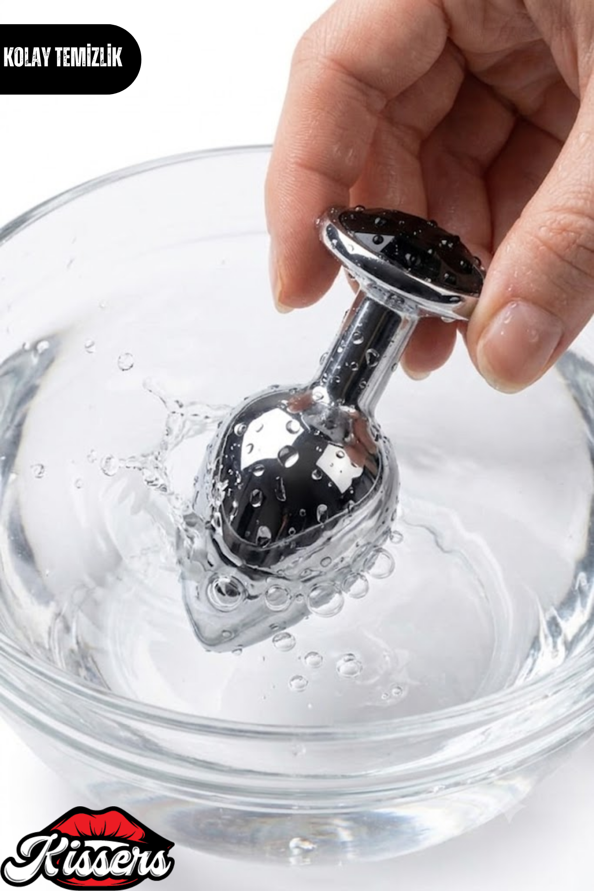 Paslanmaz Çelik Siyah Kristal Taşlı Lüks Gümüş Anal Plug ve Tıkaç 7 cm Su Geçirmez Metal Tasarım