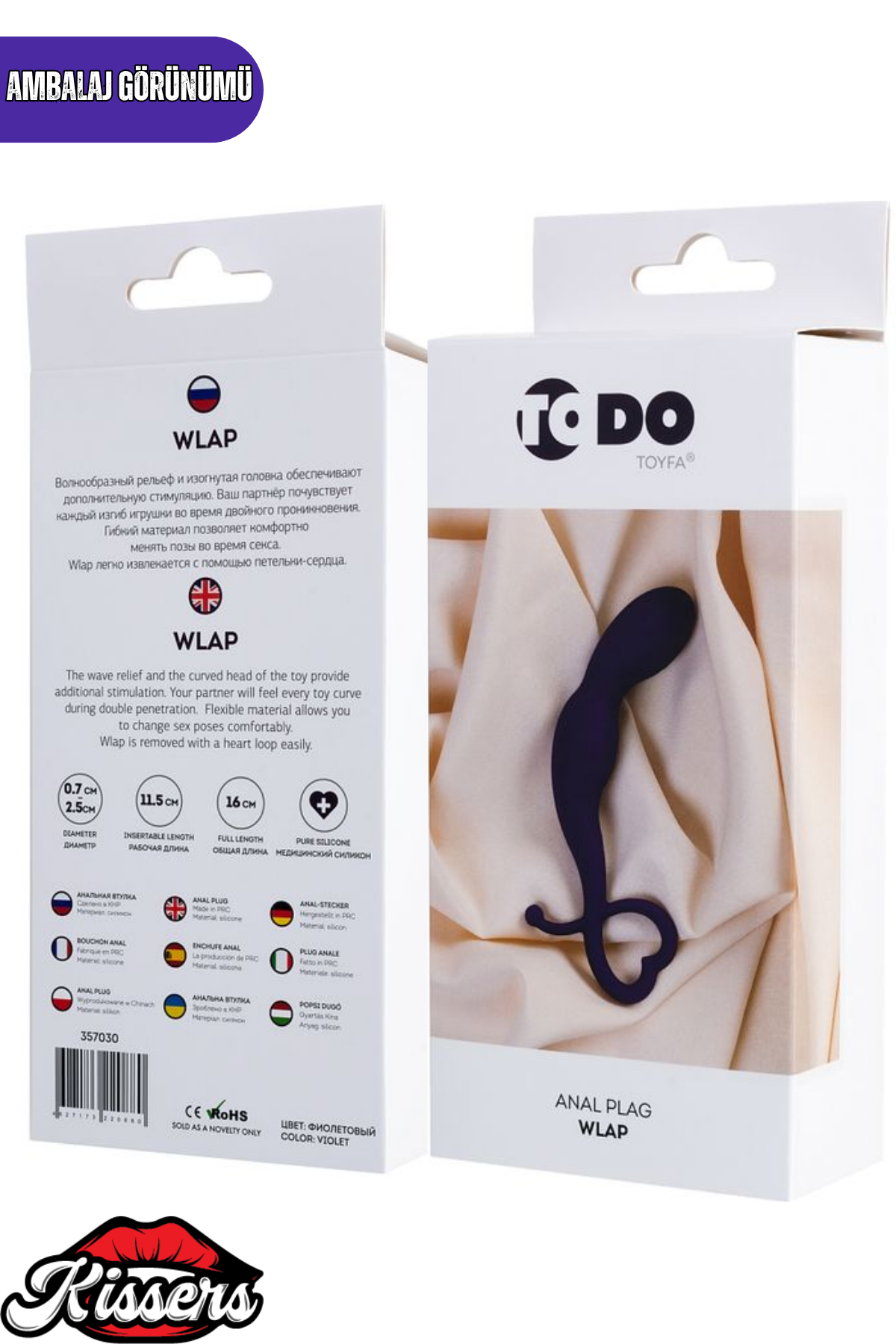 Wlap Kavisli Esnek Silikon Anal Plug 16 cm Mor Kalp Tabanlı Medikal Silikon