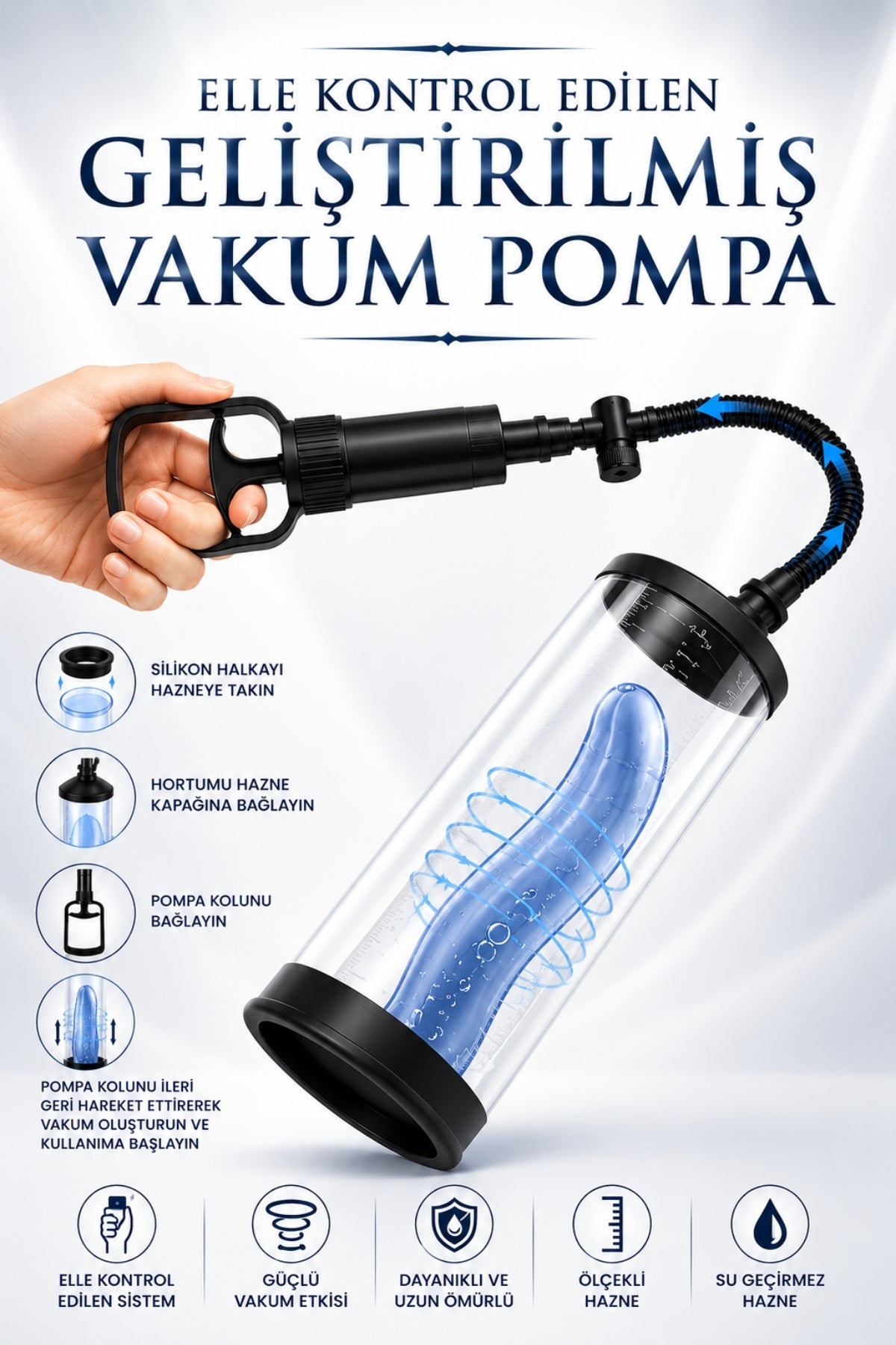 Max Level Classic Penis Pump Ekstra Büyük Hazneli 3 Silikon Penis Halkalı Profesyonel Pompa Seti