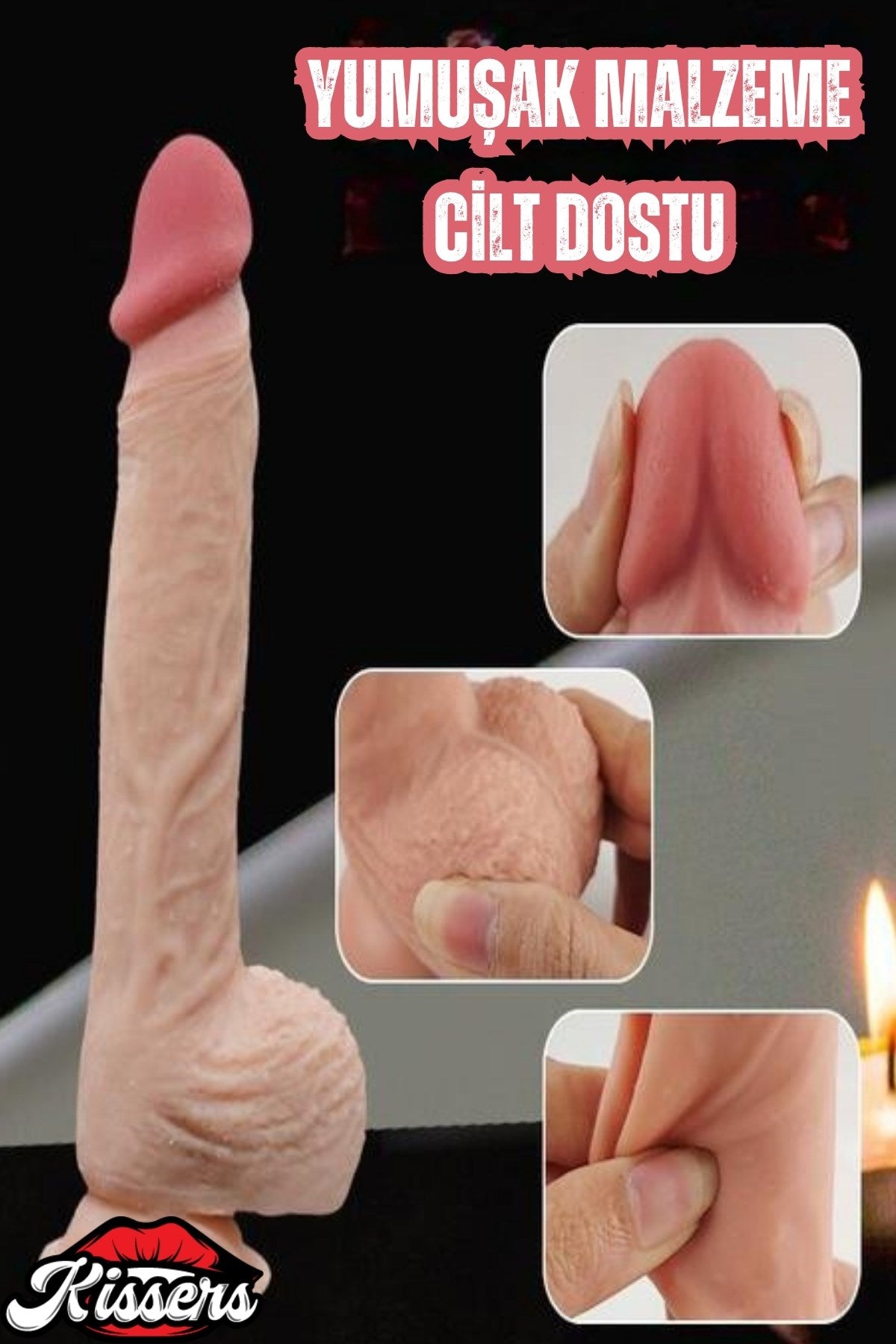 Çift Katmanlı Gerçekçi Kayar Deri Ultra Realistik Belden Bağlamalı Yapay Penis Dildo 20 Cm