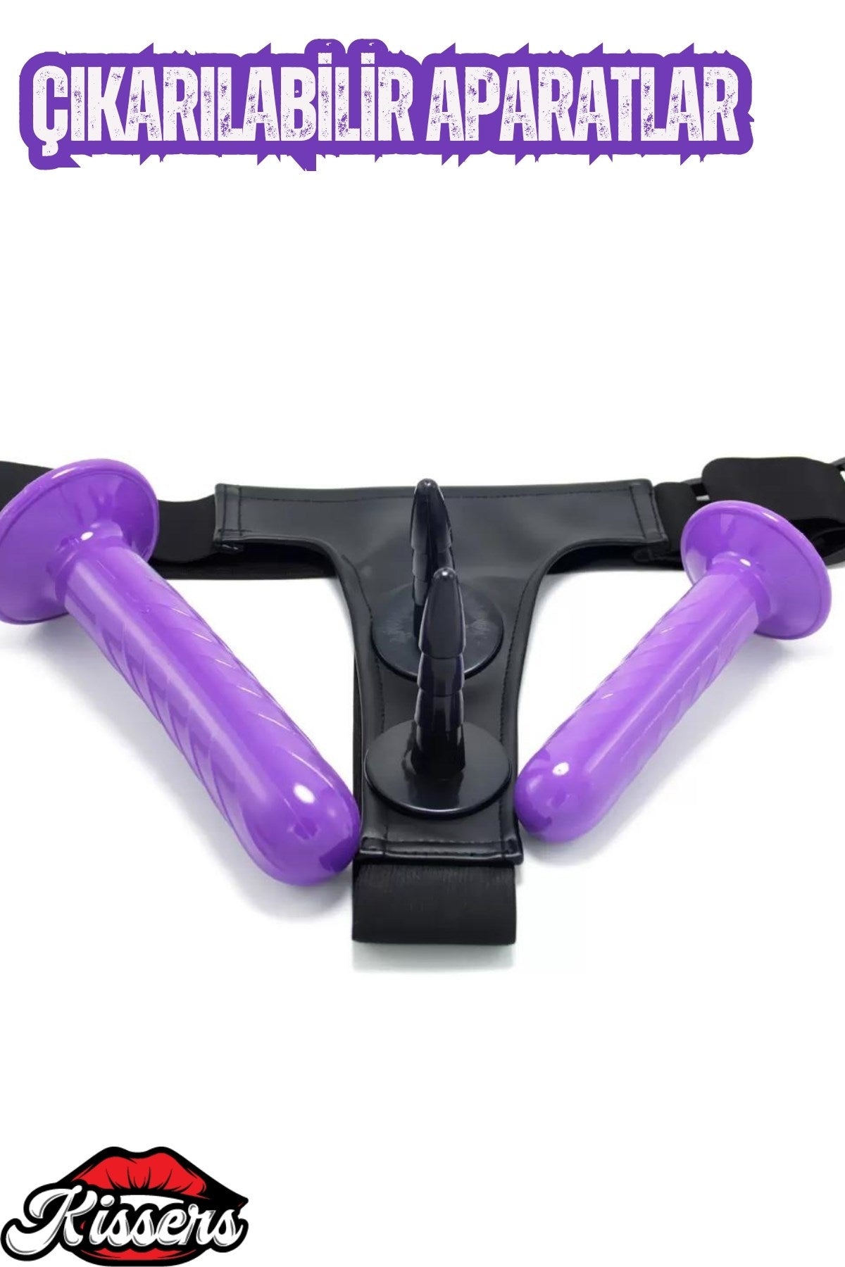 Double Belden Bağlamalı Kemerli Çift Taraflı Bisex Lezbiyen Couple Dildo Penis Mor