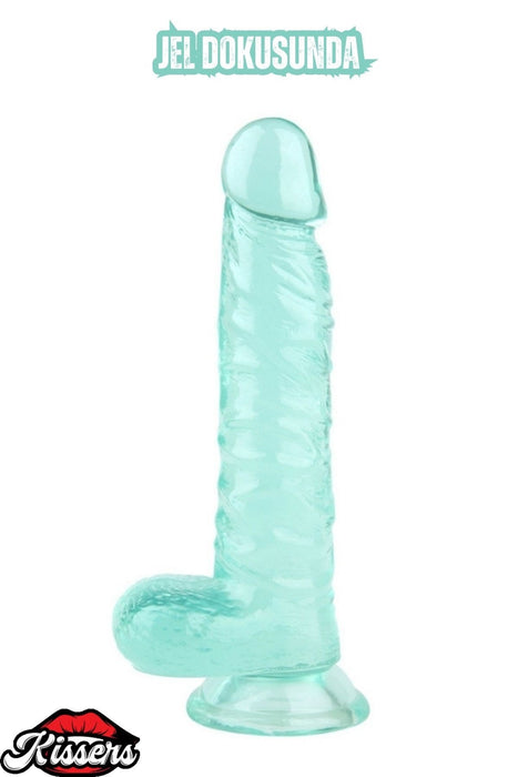 Ultra Realistik Damarlı Bükülebilir Vantuzlanabilir Jel Dokusunda Yeşil Dildo Penis 20 Cm