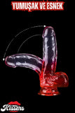 Cinsel Oyuncak Şeffaf Kırmızı Renk Vantuzlanabilir Jel Dokusunda Ultra Realistik Penis Dildo 23 Cm