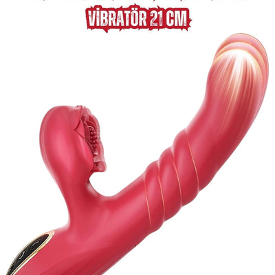 Yeni Nesil İleri Geri Hareketli Titreşimli 2 in 1 Klitoris G Nokta Uyarıcı Penis Vibratör 21 Cm
