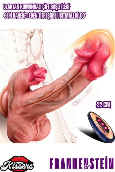 Çift Başlı Uzaktan Kumandalı İleri Geri Hareketli Isıtmalı Rotasyonlu Ten Renk Dildo Penis 23 Cm