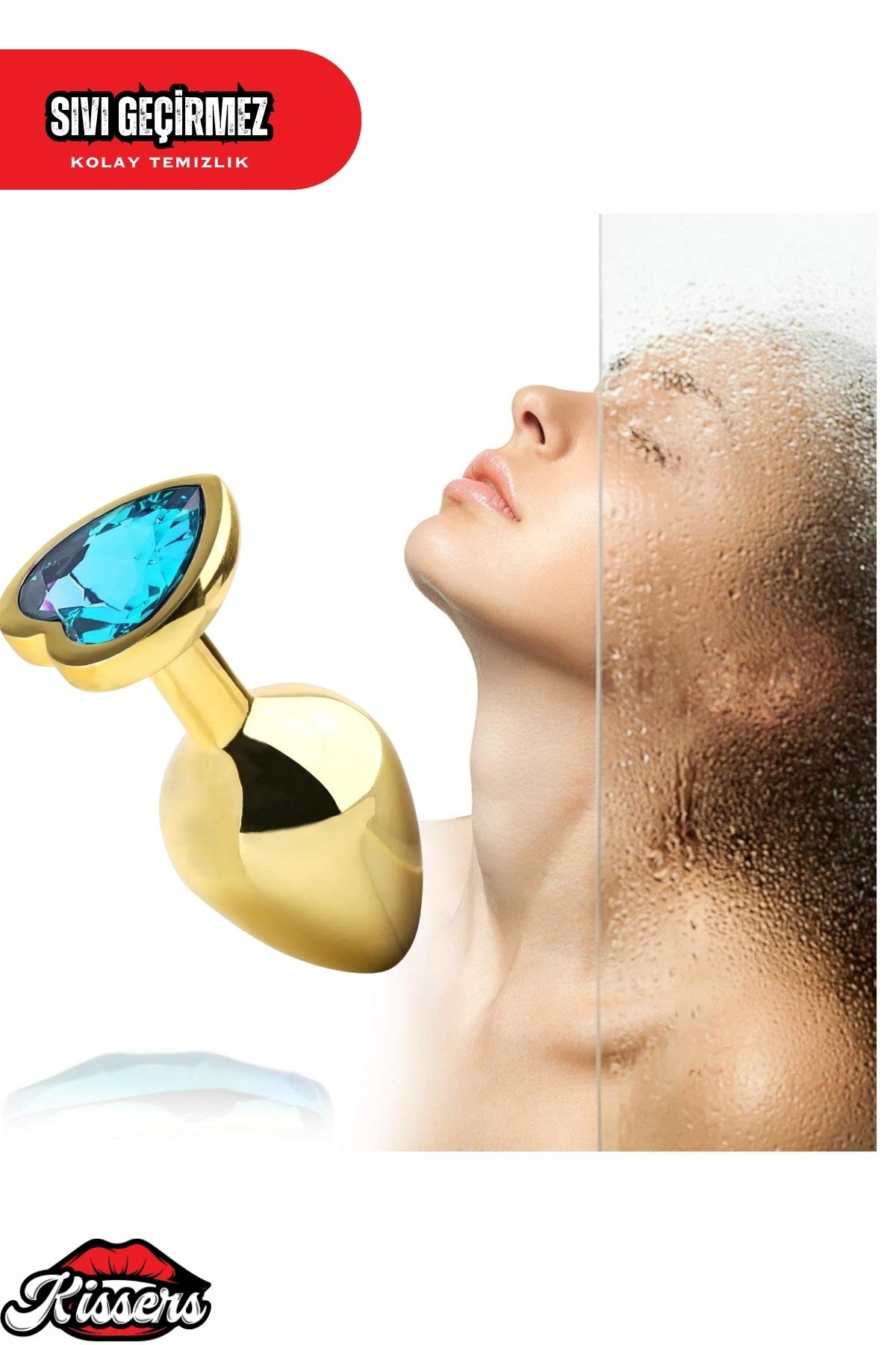 Paslanmaz Çelik  Gold Kalpli Mücevher Çıkarılabilir Taşlı 8 Cm Lüks Anal Plug  Ve Tıkaç