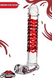 Kırılmaz Kırmızı Şeffaf Desenli Düz Cam Dildo 16 Cm Su Geçirmez Temperli Cam Masaj Ürünü