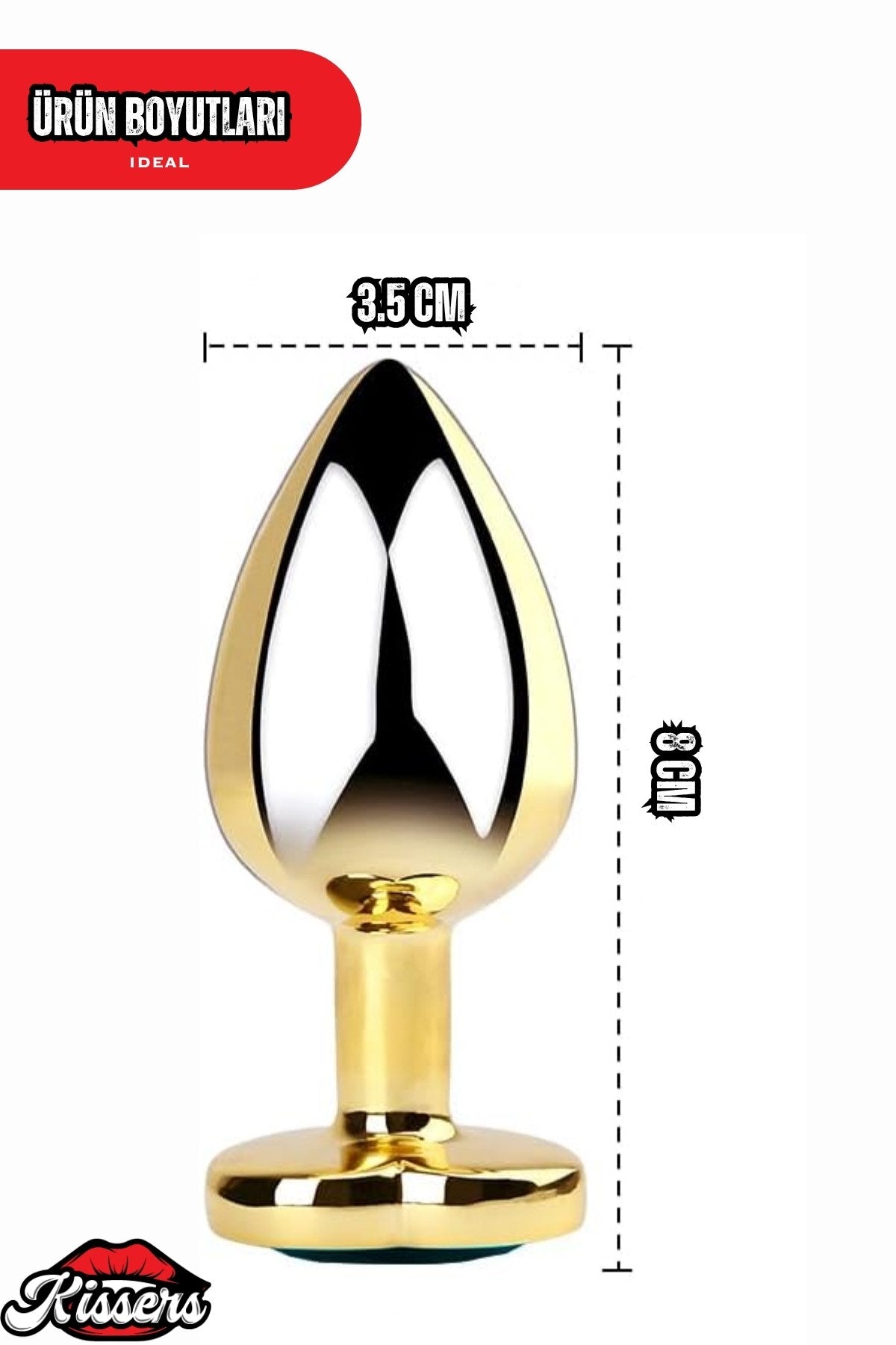 Paslanmaz Çelik  Gold Kalpli Mücevher Çıkarılabilir Taşlı 8 Cm Lüks Anal Plug  Ve Tıkaç