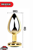 Paslanmaz Çelik  Gold Kalpli Mücevher Çıkarılabilir Taşlı 8 Cm Lüks Anal Plug  Ve Tıkaç