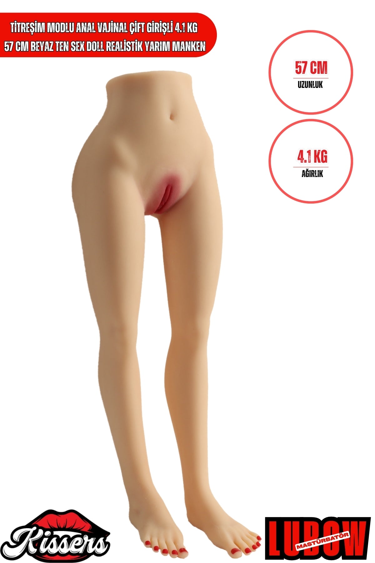 Titreşim Modlu Anal Vajinal Çift Girişli 4.1 Kg 57 cm Beyaz Ten Sex Doll Realistik Yarım Manken