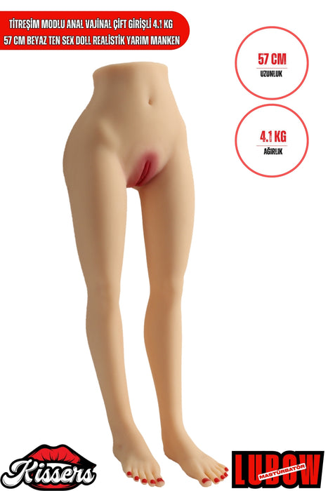 Titreşim Modlu Anal Vajinal Çift Girişli 4.1 Kg 57 cm Beyaz Ten Sex Doll Realistik Yarım Manken