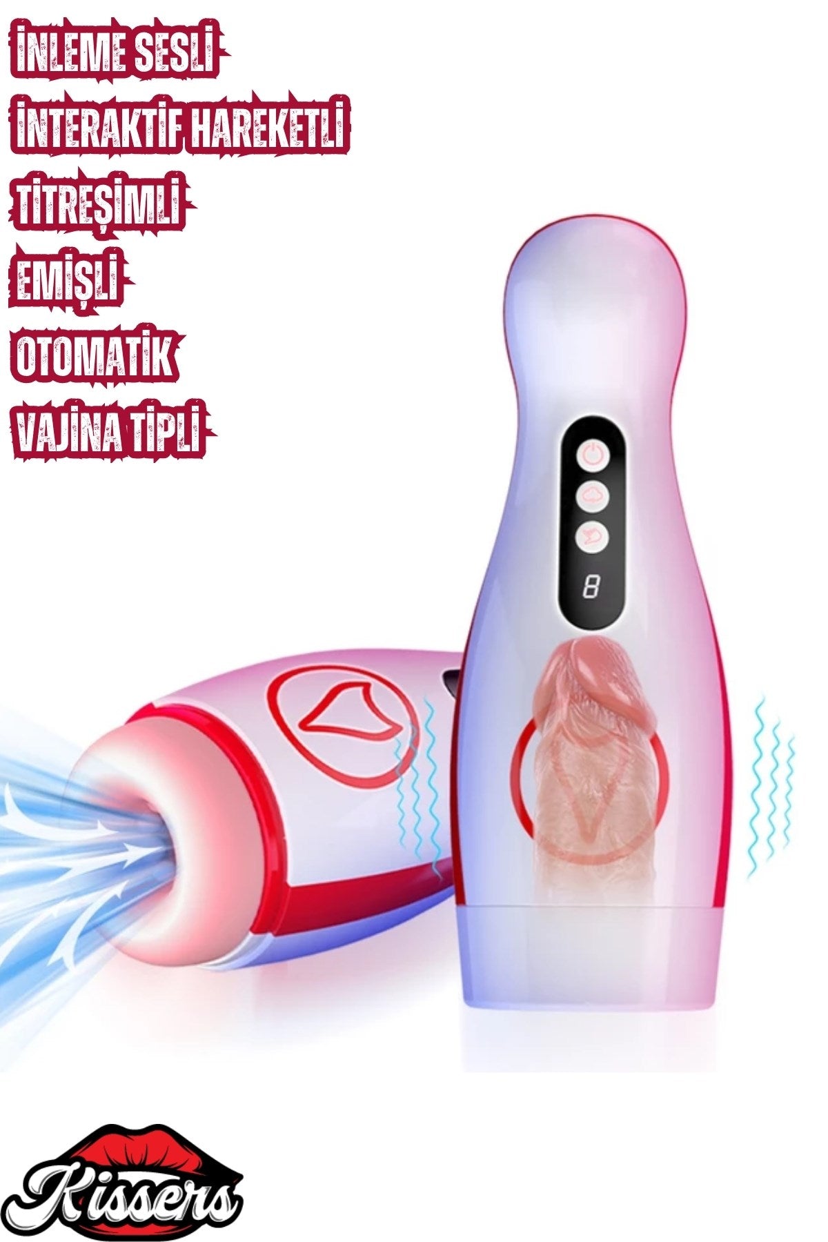 Emiş Modlu Titreşimli Kulaklı İnleme Sesli Rotasyonlu Vajina Girişli Şarjlı Tam Otomatik Mastürbatör