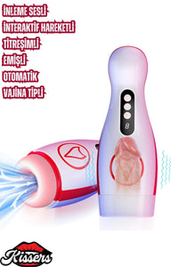 Emiş Modlu Titreşimli Kulaklı İnleme Sesli Rotasyonlu Vajina Girişli Şarjlı Tam Otomatik Mastürbatör