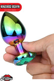 Paslanmaz Çelik  Rainbow  Kalpli Mücevher Çıkarılabilir Taşlı 7 Cm Lüks Anal Plug  Ve Tıkaç