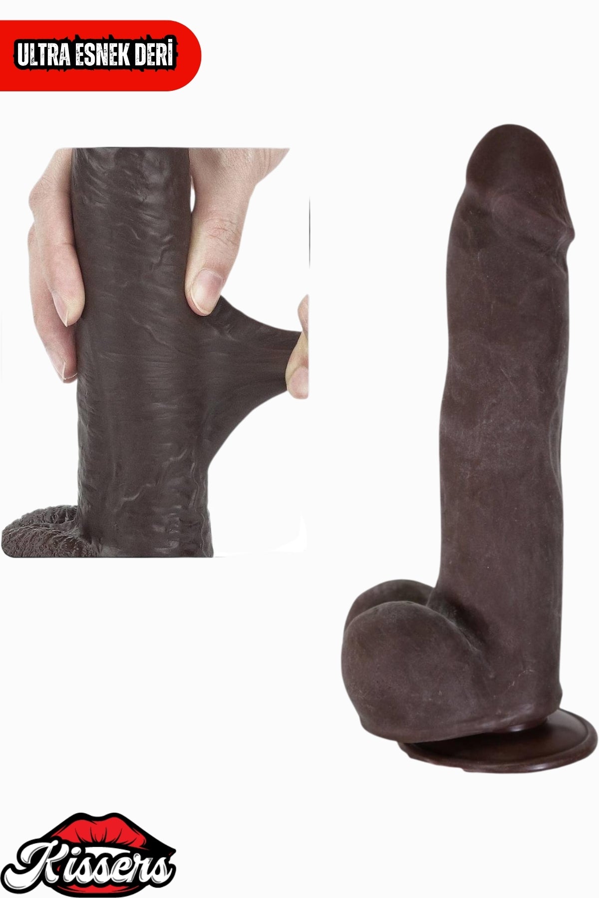 Hareketli Kayar Deri Çift Katmanlı Realistik Dildo Ultra Yumuşak Gerçekçi Titreşimli Zenci Yapay Penis 25 cm
