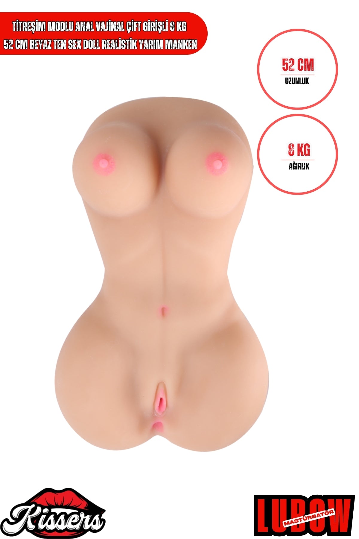 Titreşim Modlu Anal Vajinal Çift Girişli 8 Kg 52 cm Beyaz Ten Sex Doll Realistik Yarım Manken