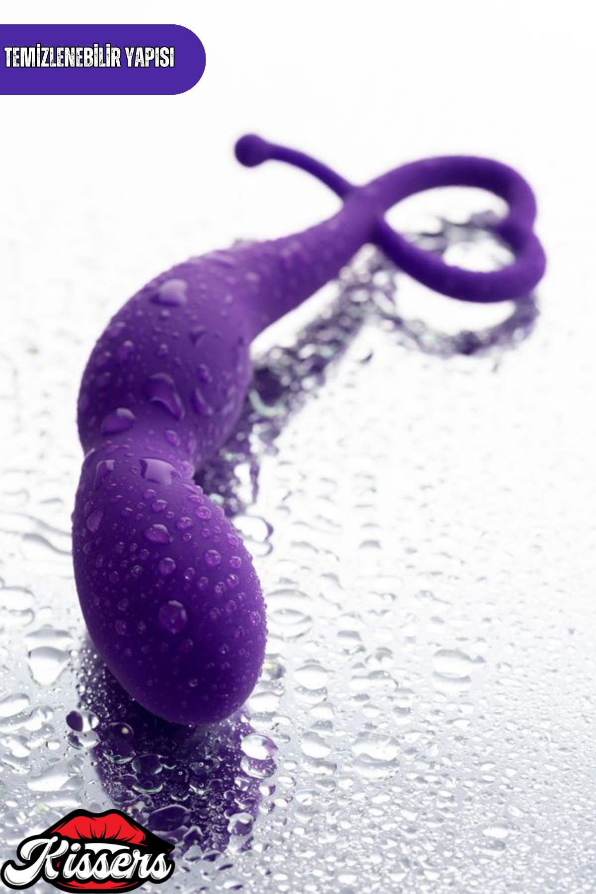 Wlap Kavisli Esnek Silikon Anal Plug 16 cm Mor Kalp Tabanlı Medikal Silikon