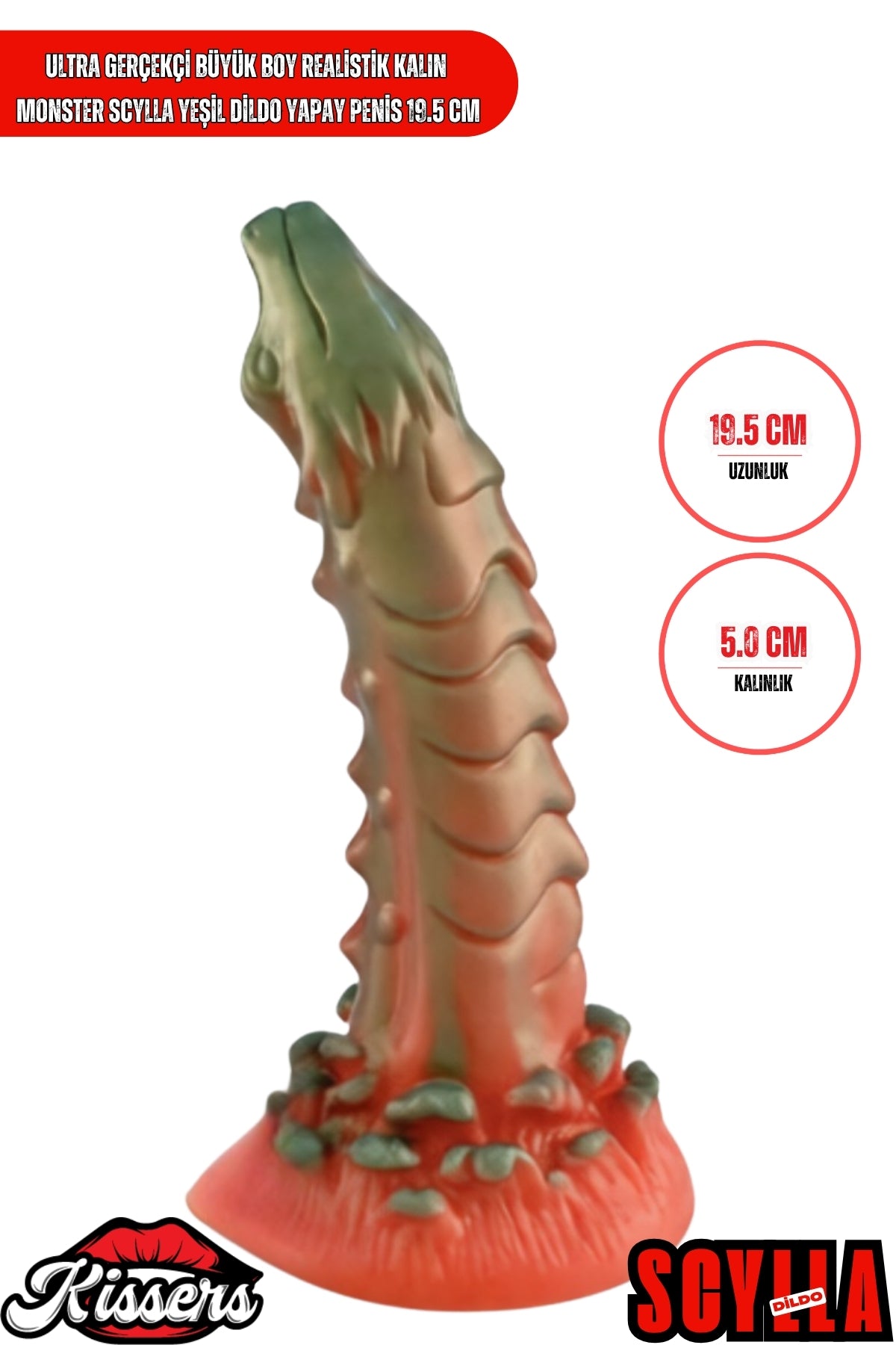 Ultra Gerçekçi Büyük Boy Realistik Kalın Monster Scylla Yeşil Dildo Yapay Penis 19.5 cm