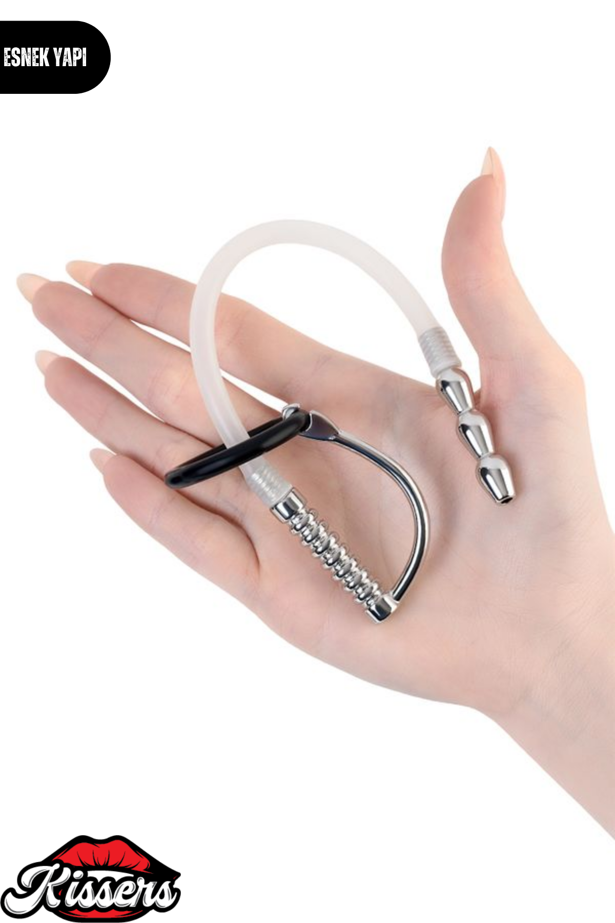 BDSM Fetiş Gümüş Metal Silikon Halkalı Üretra Çubuğu Ayarlanabilir