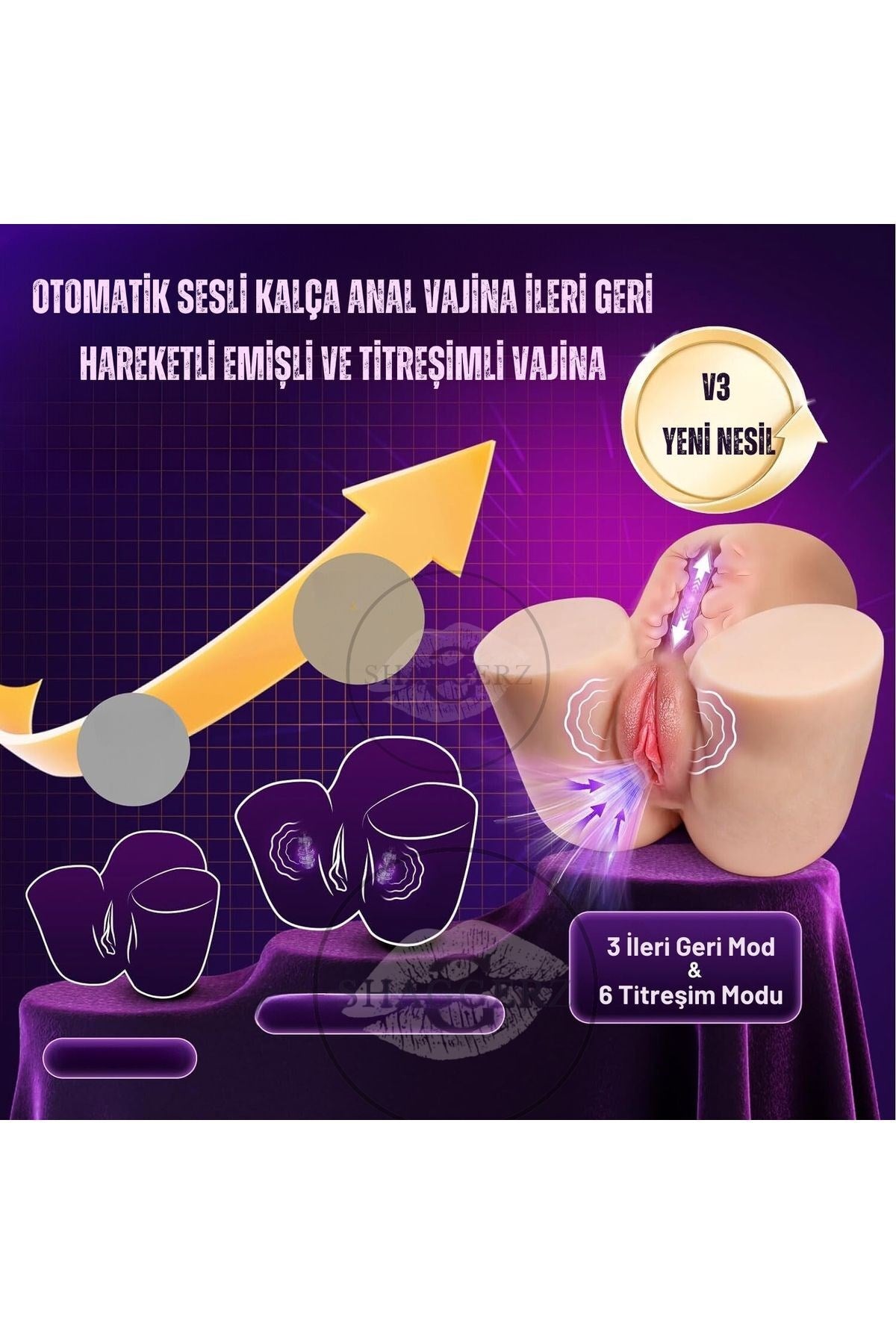 Yeni Nesil İleri Geri Hareketli Titreşim Modlu Vajina Kalça Realistik Manken Mastürbator 5.5 Kg