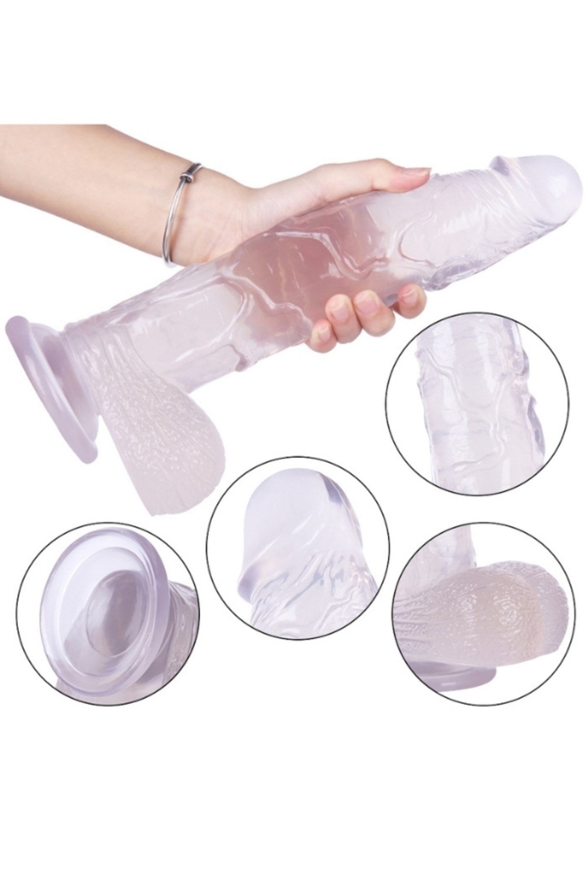 Ultra Realistik Eğilip Bükülebilir G Noktası Ve Klitoris Uyarıcı Dev Jel Beyaz Penis Dildo 29,5 Cm