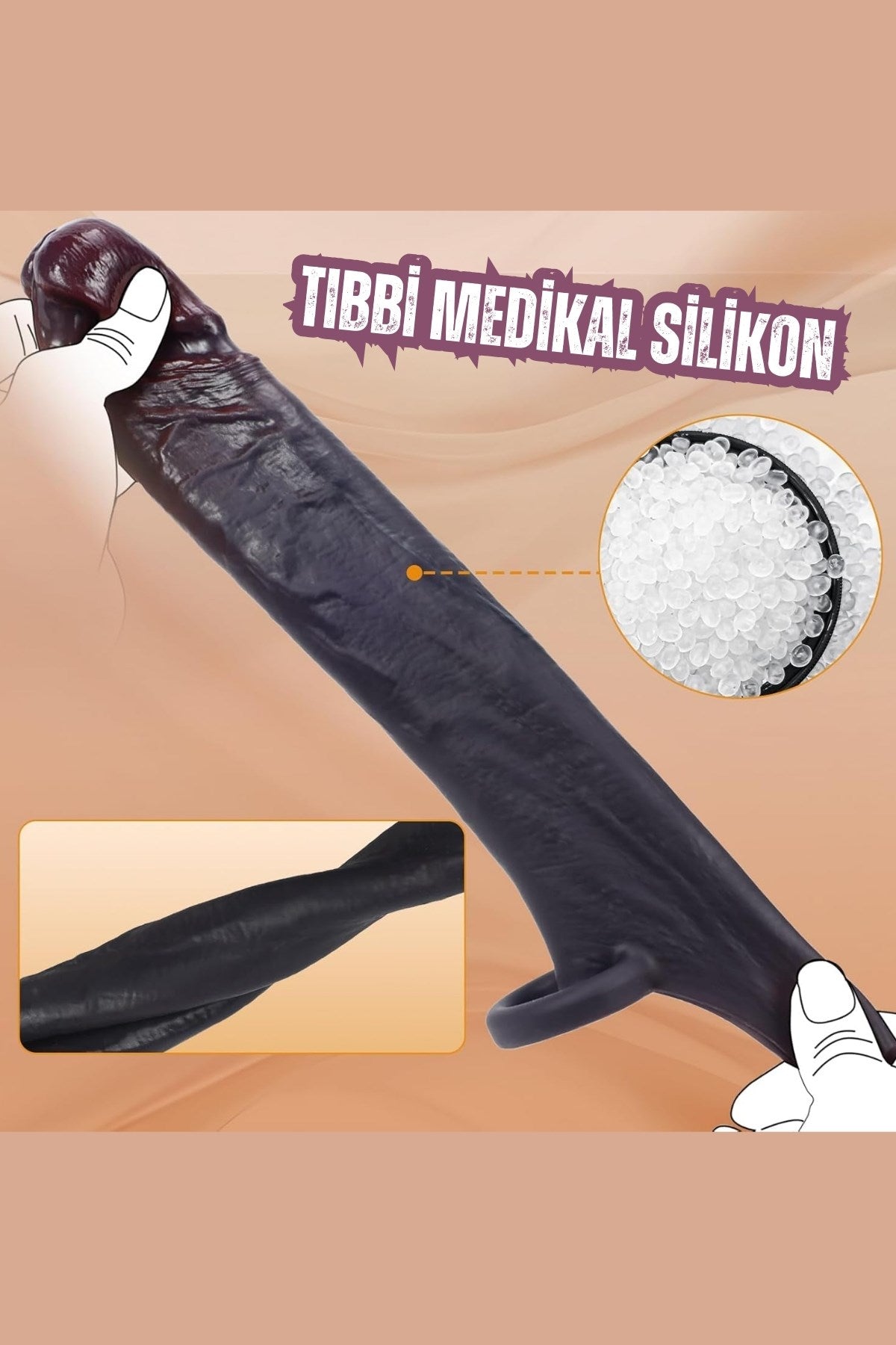 Erken Boşalma Önleyici Ultra Realistik Testis Tutuculu Damarlı Uzatmalı Penis Kılıfı