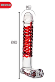 Kırılmaz Kırmızı Şeffaf Desenli Düz Cam Dildo 16 Cm Su Geçirmez Temperli Cam Masaj Ürünü