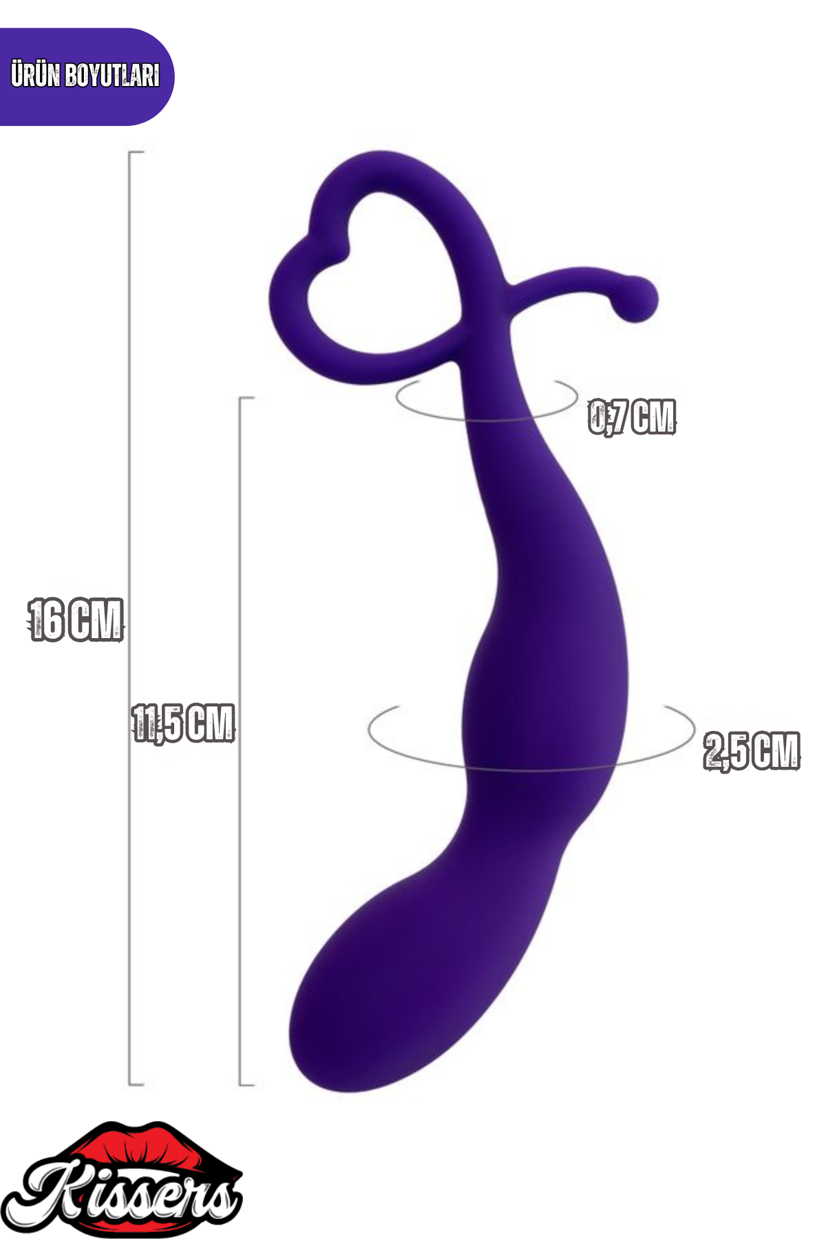 Wlap Kavisli Esnek Silikon Anal Plug 16 cm Mor Kalp Tabanlı Medikal Silikon
