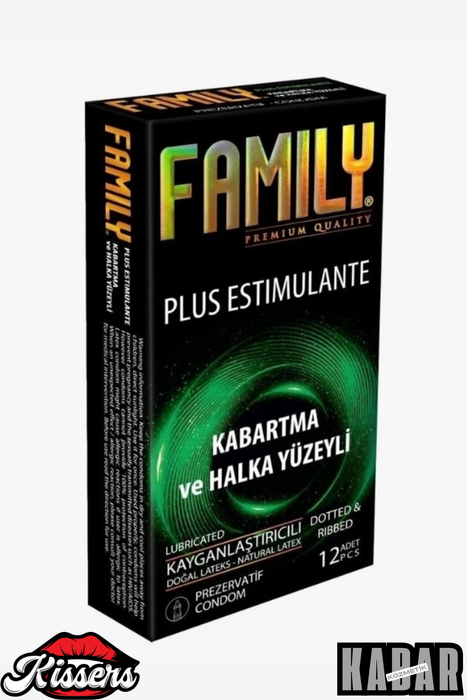 Family Plus Estimulante Kabartma Ve Halka Yüzeyli Doğal Lateks Prezervatif 52 Mm 12 Li