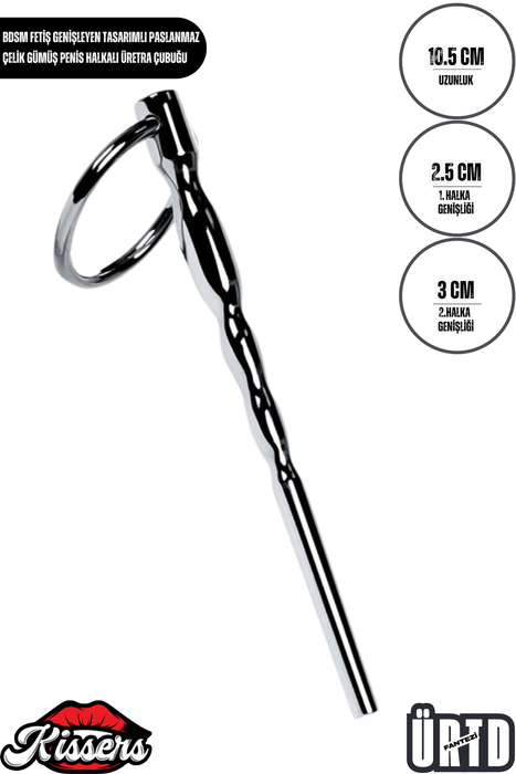 Genişleyen Tasarımlı Paslanmaz Çelik Gümüş Penis Halkalı Üretra Çubuğu 10.5 Cm