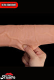 Mega Boy Hareketli Kayar Deri Çift Katmanlı Realistik Dildo Ultra Yumuşak Gerçekçi Titreşimli Yapay Penis 35 cm