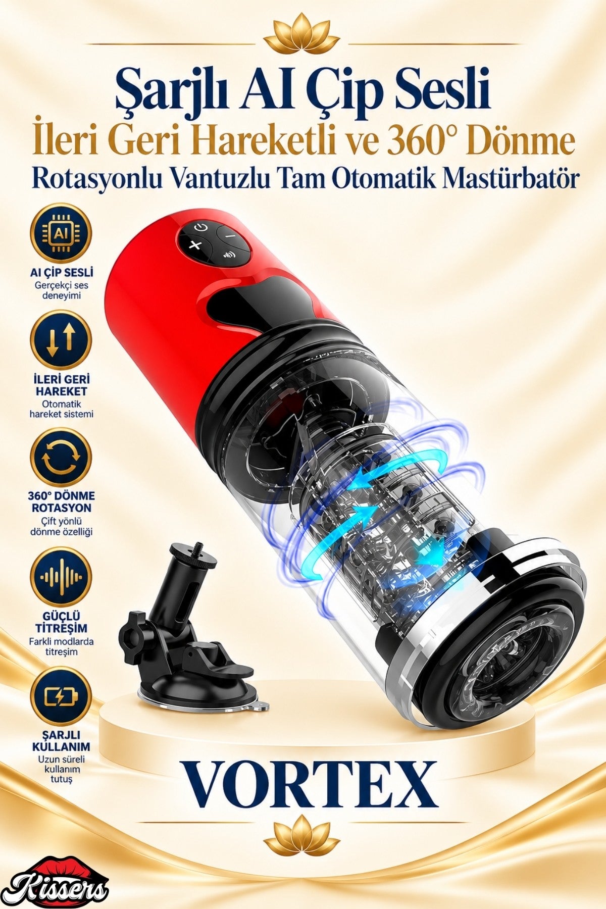 Şarjlı AI Çip Sesli İleri Geri Hareketli ve 360° Dönme Rotasyonlu Vantuzlu Tam Otomatik Mastürbatör