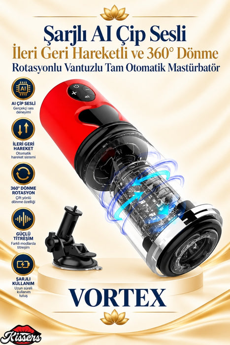Şarjlı AI Çip Sesli İleri Geri Hareketli ve 360° Dönme Rotasyonlu Vantuzlu Tam Otomatik Mastürbatör