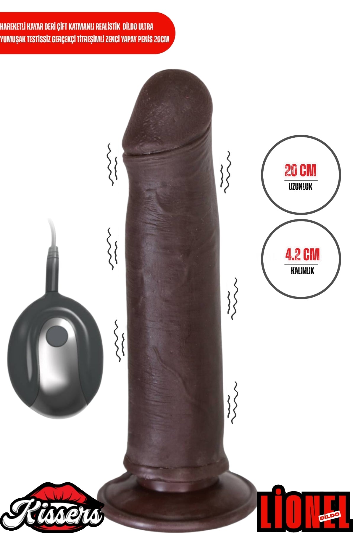Hareketli Kayar Deri Çift Katmanlı Realistik Dildo Ultra Yumuşak Gerçekçi Titreşimli Zenci Yapay Penis 20 cm