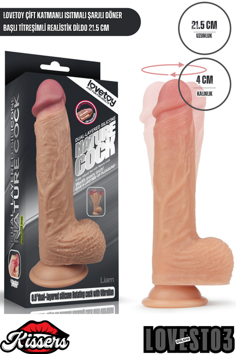 Lovetoy Çift Katmanlı Isıtmalı Şarjlı Döner Başlı Titreşimli Realistik Dildo 21.5 cm