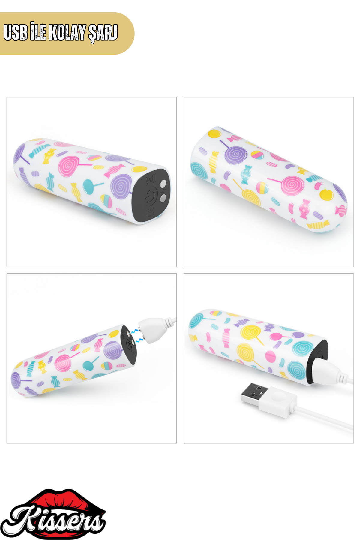 Lovetoy Lolipop Desenli Şarjlı Mini Vibratör Giyilebilir Güçlü Titreşimli Su Geçirmez Masaj Cihazı