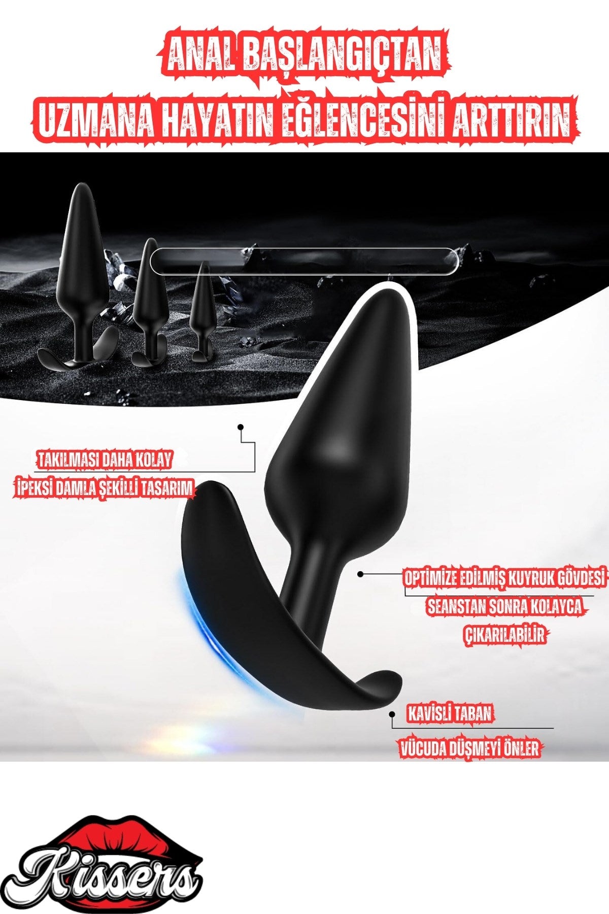 Cinsel Oyuncak Yeni ve İleri Seviye Kullanıcılar İçin Geniş Medikal Silikon Anal Plug Set 3'lü