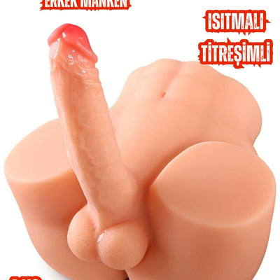 Anal Girişli 17 CM Penisli Realistik Kalça Isıtmalı Titreşimli Yarım Vücut Erkek Manken 4 KG