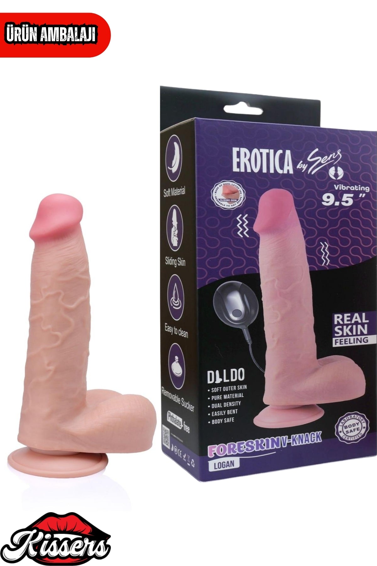 Hareketli Kayar Deri Çift Katmanlı Realistik Dildo Ultra Yumuşak Gerçekçi Titreşimli Yapay Penis 24.5 cm