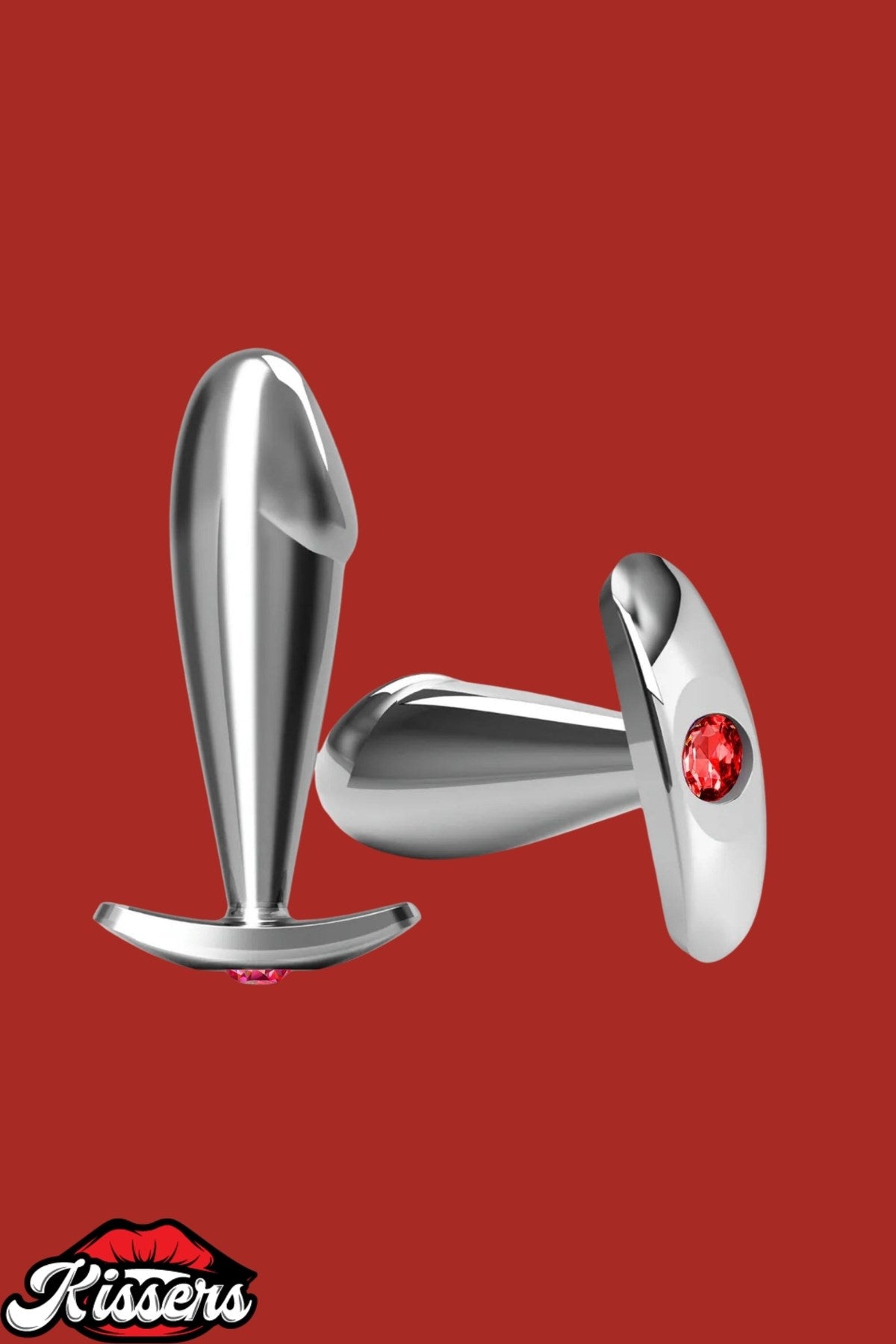 Paslanmaz Çelik Dildo Kırmızı Yuvarlak Mücevher Taşlı Pürüzsüz Silver Metal Anal Butt Plug