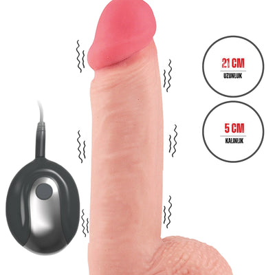Hareketli Kayar Deri Çift Katmanlı Kayar Deri Realistik Dildo Ultra Yumuşak Gerçekçi Titreşimli Yapay Penis 21 cm