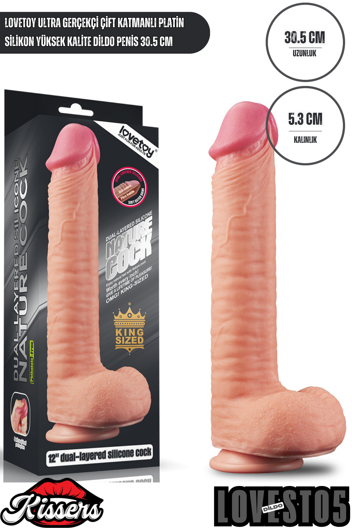 Lovetoy Ultra Gerçekçi Çift Katmanlı Platin Silikon Yüksek Kalite Dildo Penis 30.5 cm
