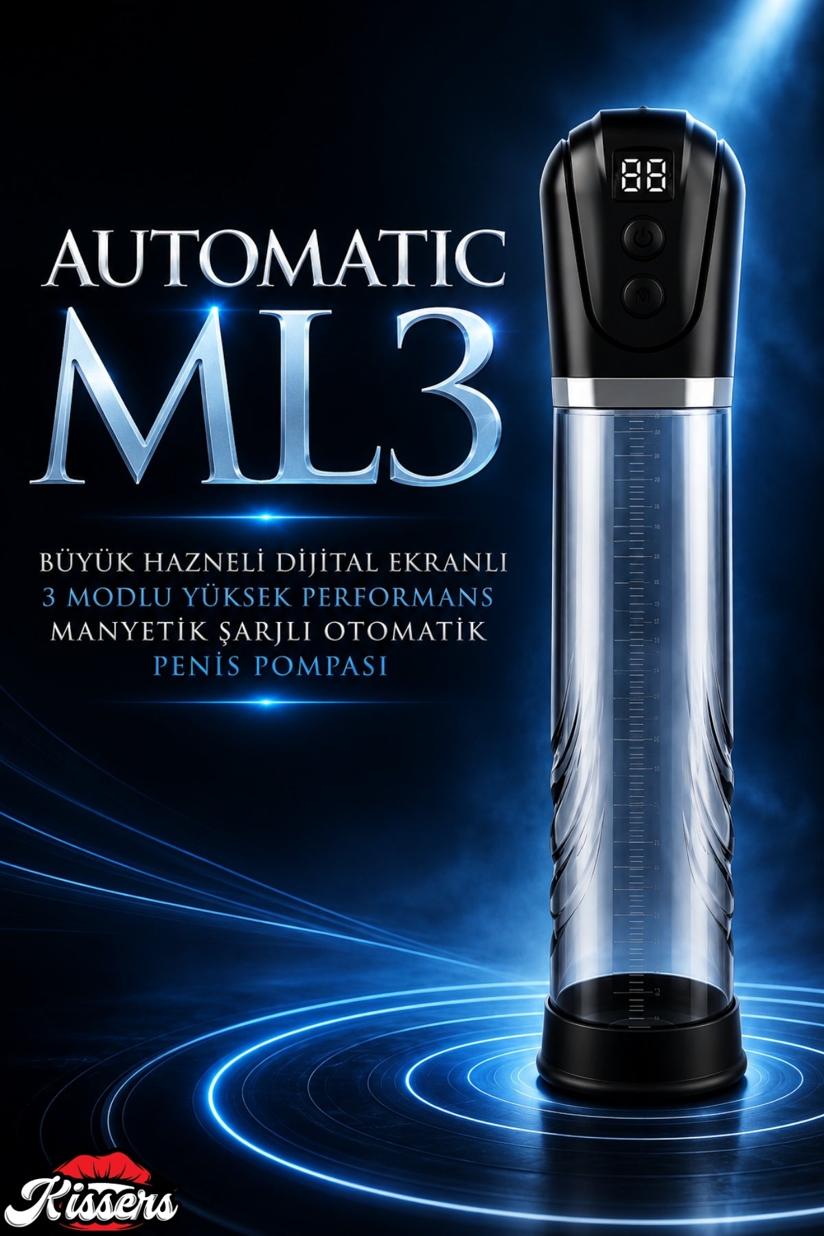 Automatic ML 3 Büyük Hazneli Dijital Ekranlı 3 Modlu Yüksek Performans Manyetik Şarjlı Otomatik Penis Pompası