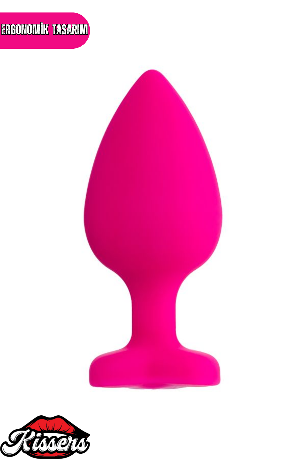 Diamond Heart Gümüş Kalpli Taşlı Silikon Anal Plug 9,5 cm Pembe Medikal Silikon